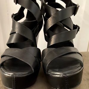 Black Leather-like Wedges